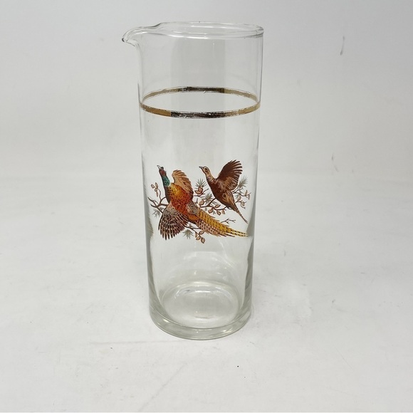 Vintage MCM Pheasant Grouse Birds Cocktail Martini Mixer Glass Pitcher Barware - Picture 1 of 7